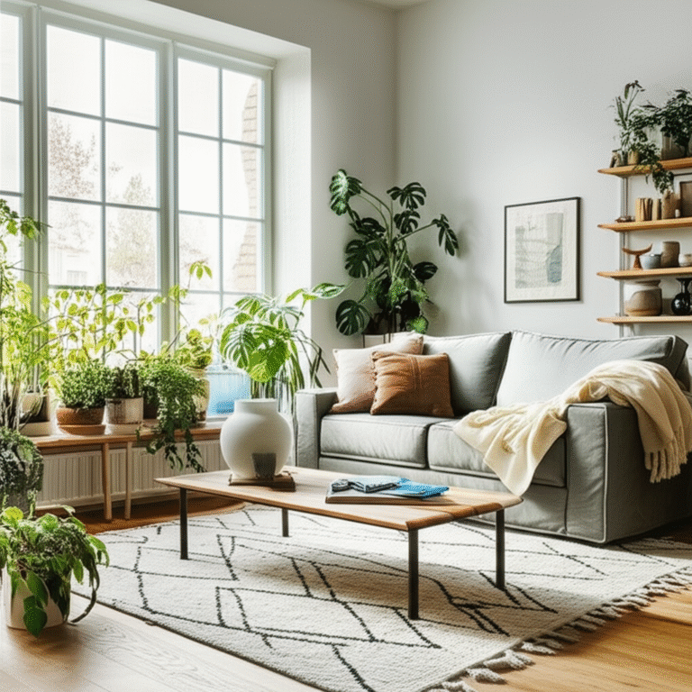 Espaço Organizado e Bem-Estar Ambiente organizado e iluminado com plantas.