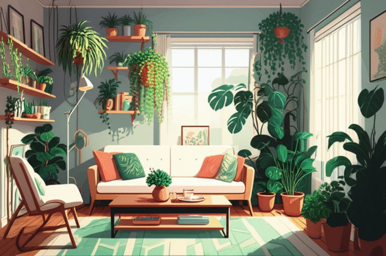 Revitalização Criativa da Casa Sala de estar organizada e decorada com plantas