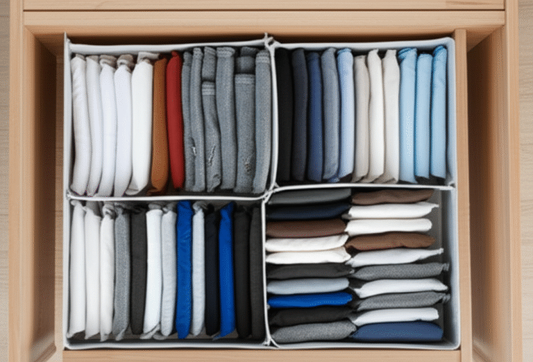 Gavetas Organizadas com Divisórias Organização de gavetas com divisórias para roupas.