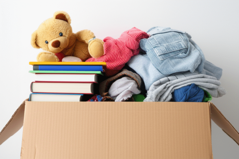 Descarte para organização Caixa com objetos para doação