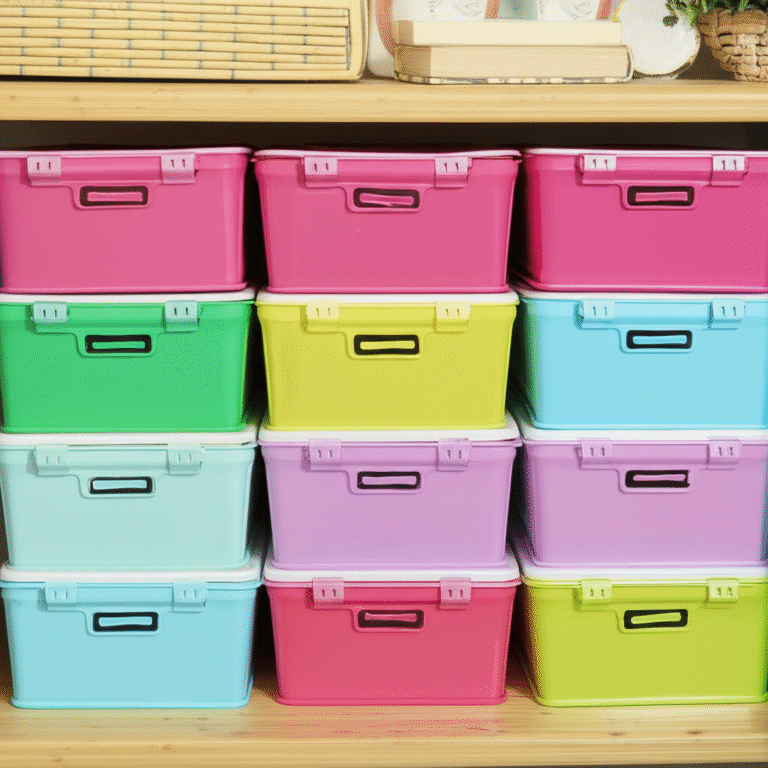Organização Inteligente: Caixas e Soluções Caixas organizadoras coloridas em uma estante