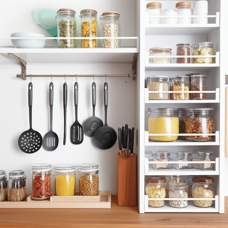 Organização Funcional para um Fluxo de Trabalho Eficiente Cozinha organizada com utensílios à mão e prateleiras