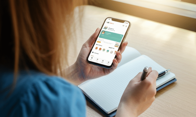 Mulher usando um aplicativo de organização em seu smartphone