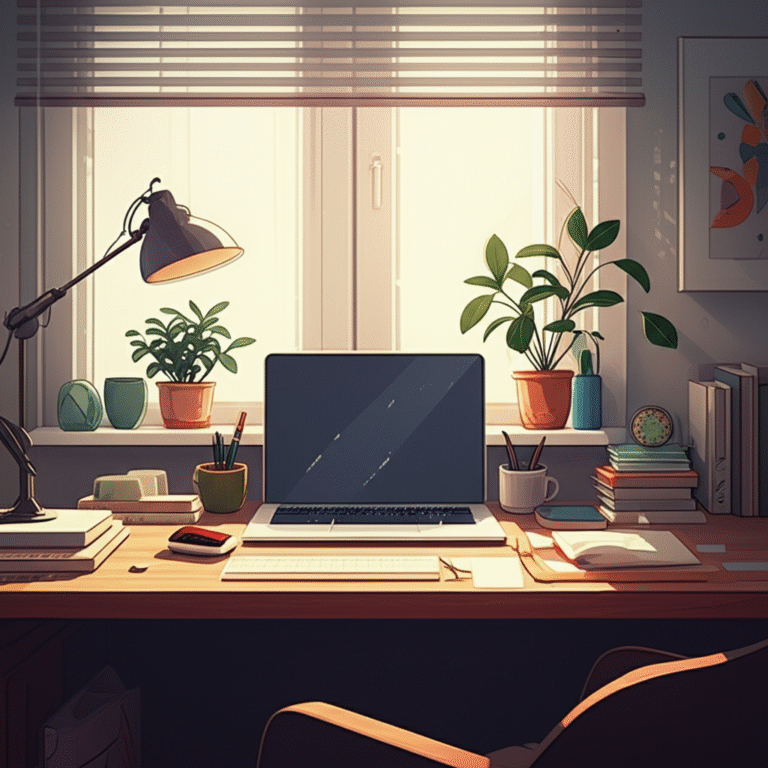 Escritório Inspirador: Produtividade com Propósito. Escritório em casa organizado e inspirador com plantas.