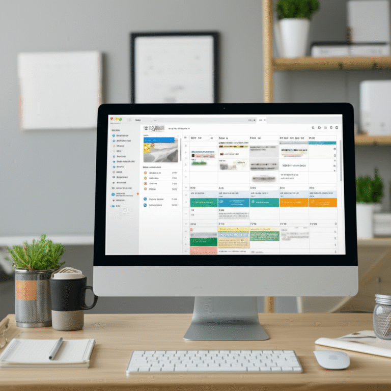 Organização Digital para o Futuro Tela de computador com pastas organizadas e calendário online